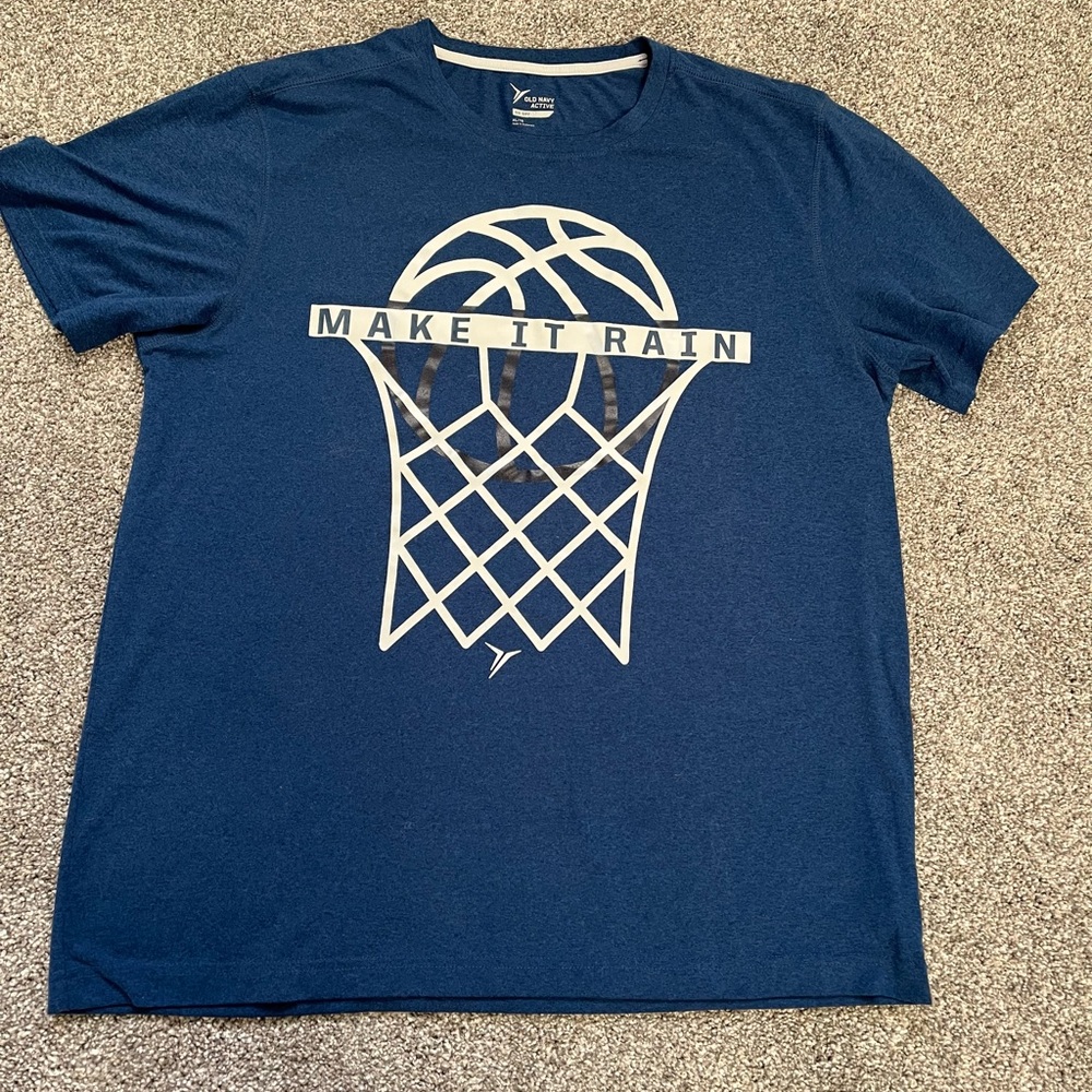 Old Navy Active Go-Dry blue T-Shirt with Basketball Design